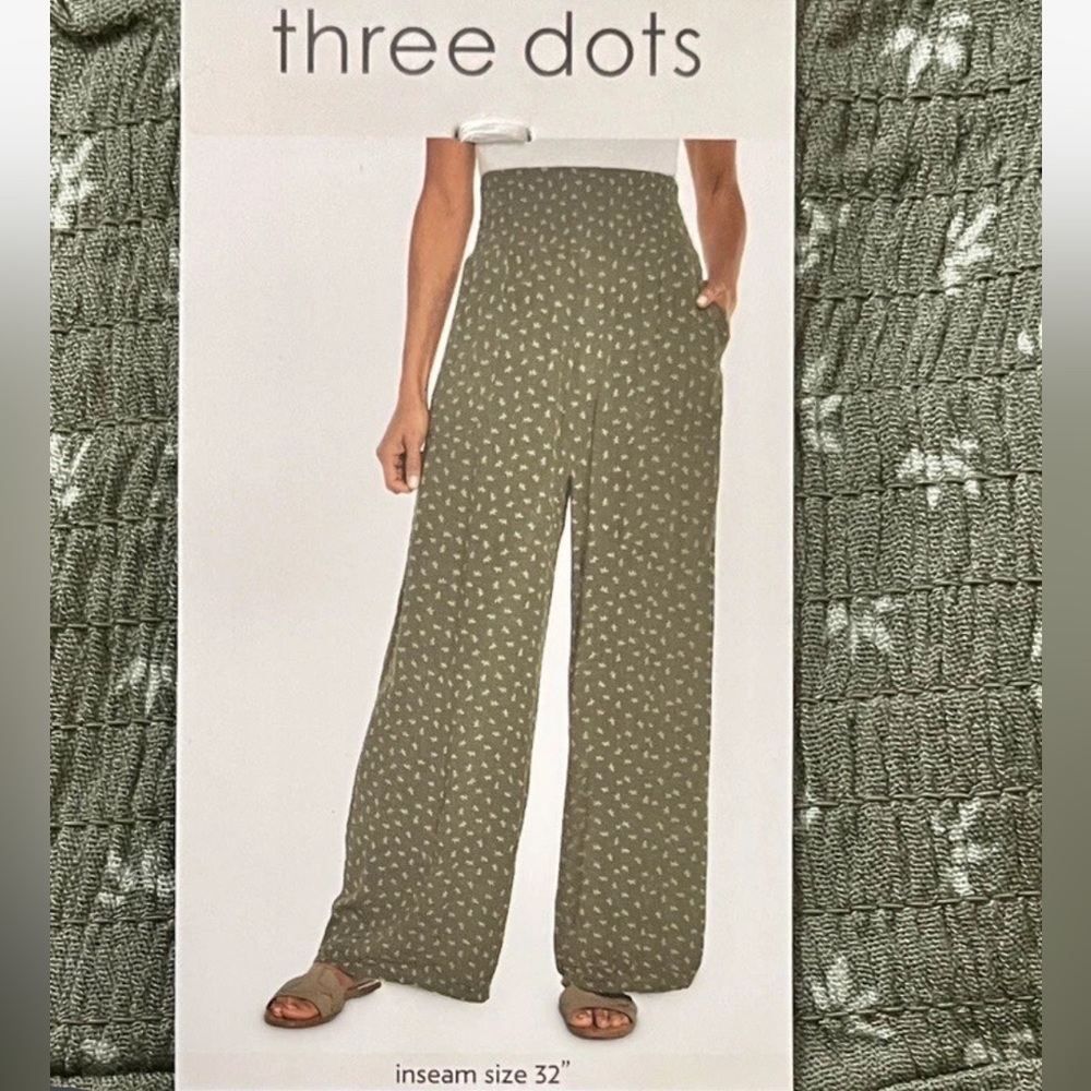 3 Dots black smocked waist wide leg pants with pockets S